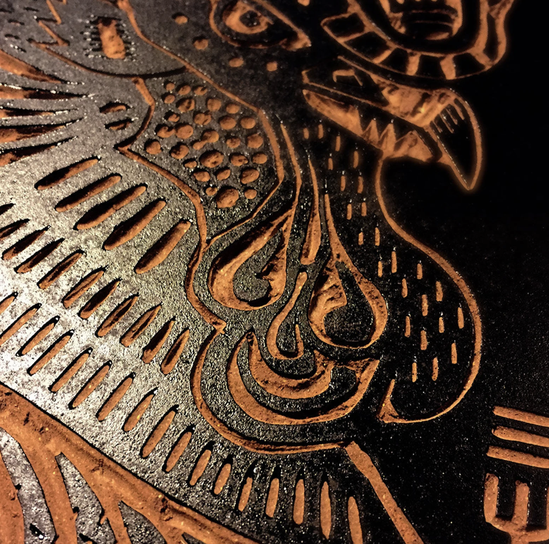 rooster linocut closeup