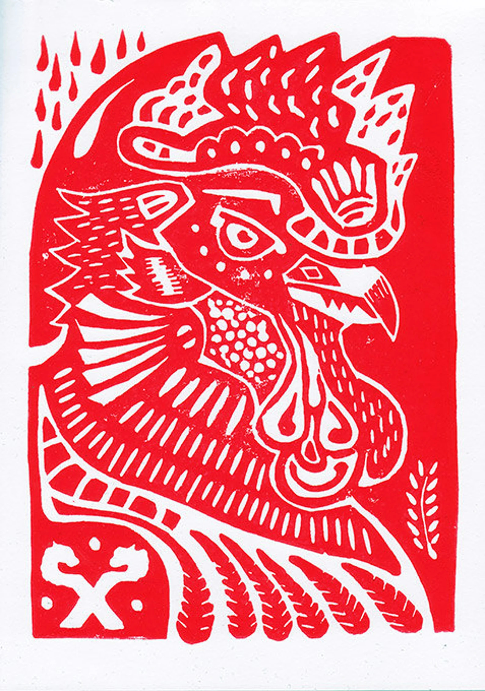 rooster_red_linoprint