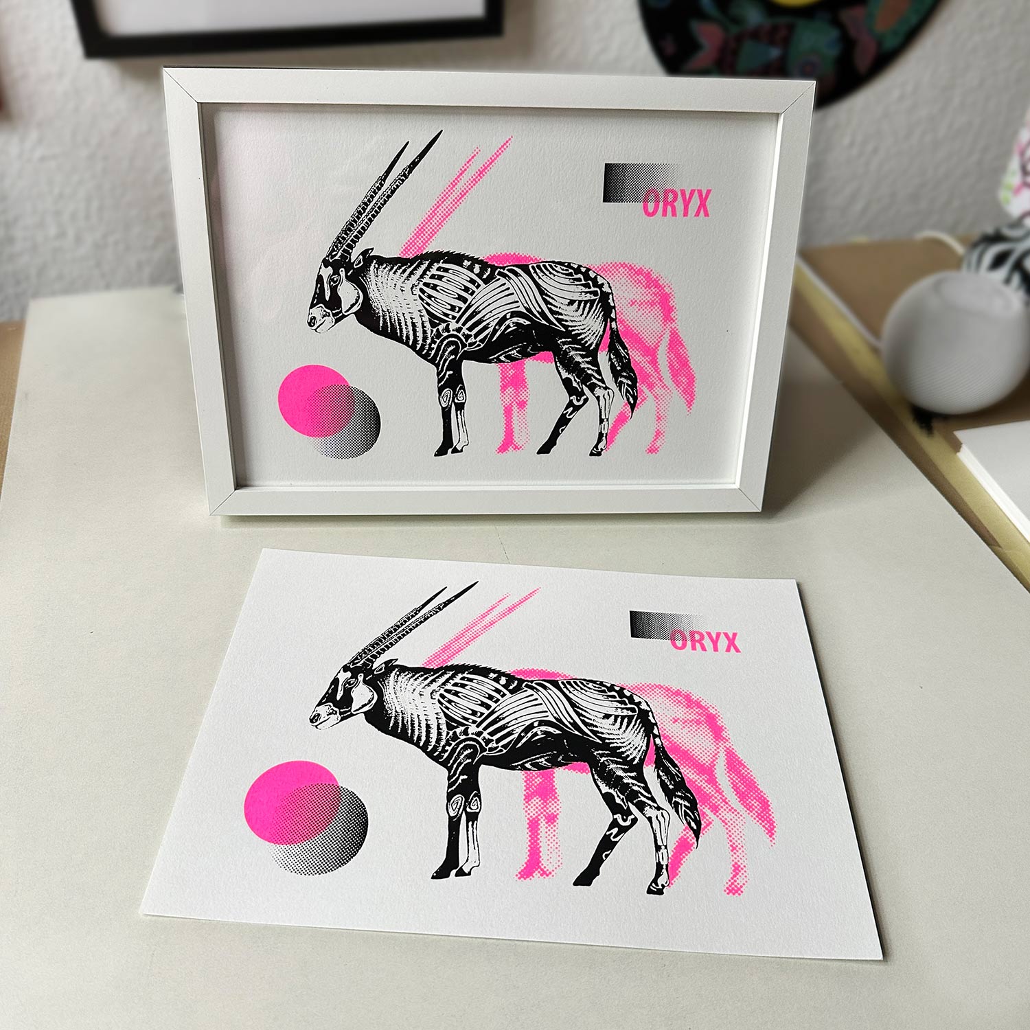 oryx antilope screenprint framed and unframed