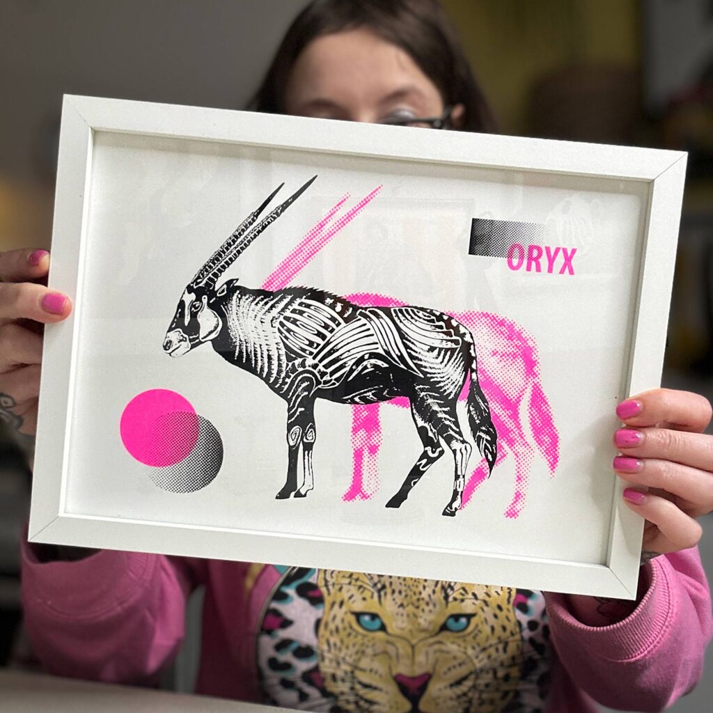 me holding my antelope screen print