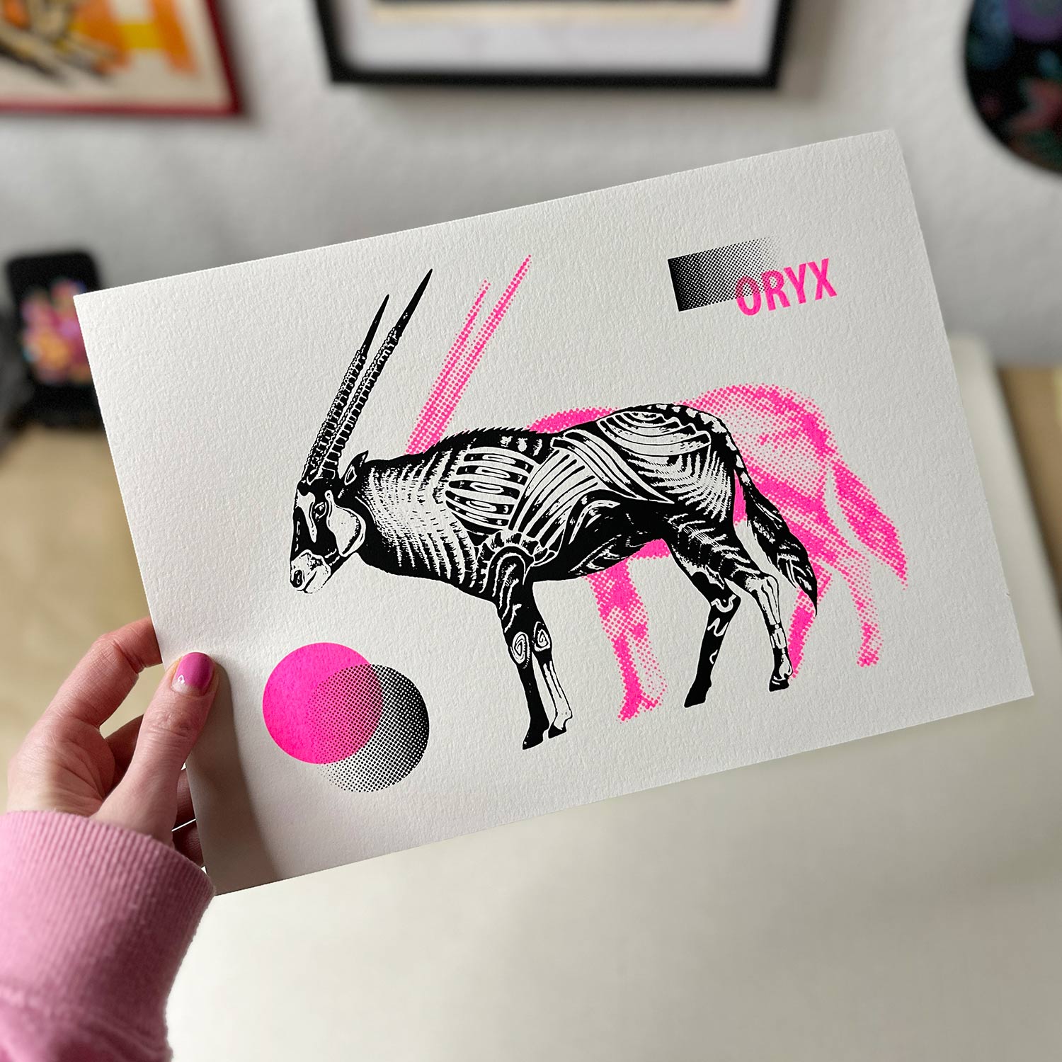 oryx antilope screenprint in hand