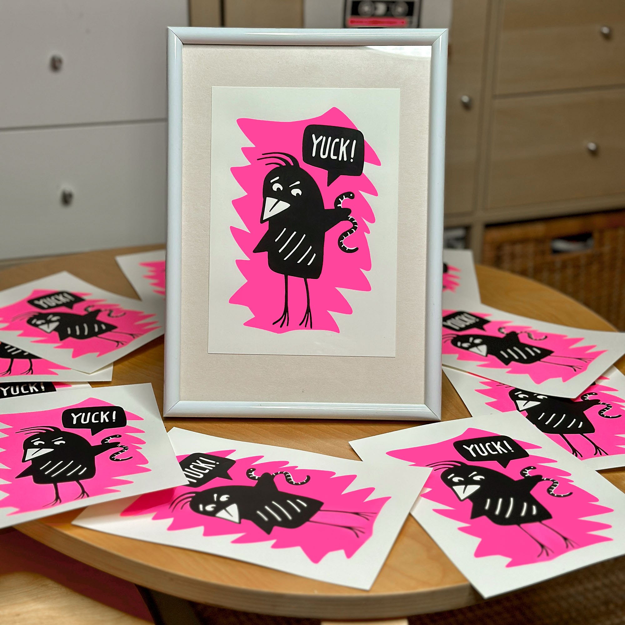 yuck cartoon bird screenprint